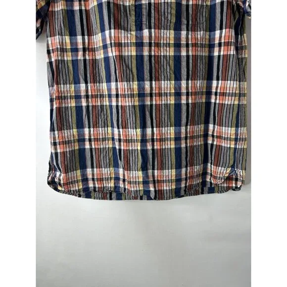 L.L. Bean Signature Rainbow Madras Plaid Button Popover Shirt Preppy - Picture 4 of 6